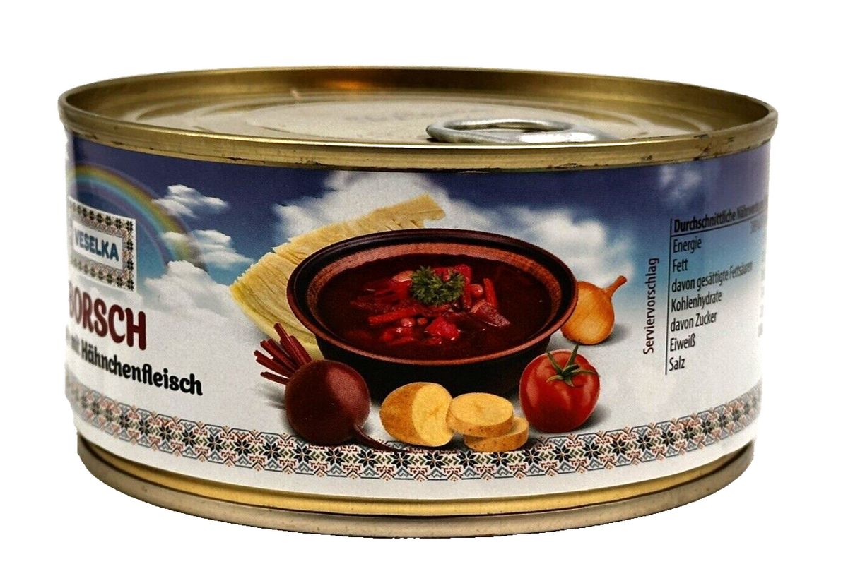 2x VESELKA Borschtsch Suppe Hähnchenfleisch 2 Dose je 325g (273g Abtropfgewicht)