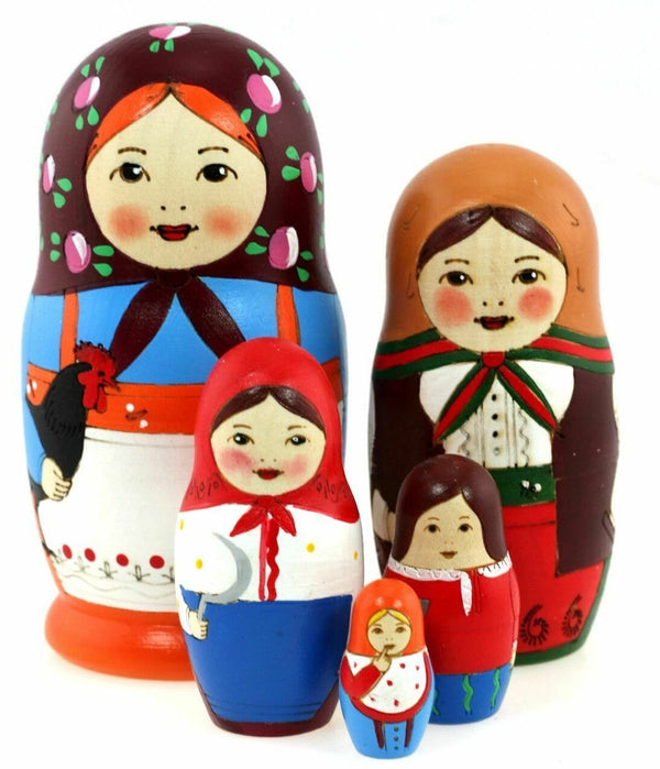Matroschka 5tlg. traditionell Alter uralter Motiv Russland MS0503abw-01, 15 cm
