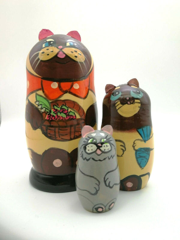 Matroschka 3tlg. Oranger Kater Katze Familie handgemalt neu mz3-43, 14 cm