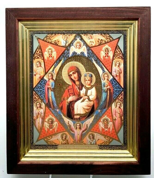 Ikone in Kivot Holz Glas Gottesmutter Neopalimaja Kupina  31 x27 cm