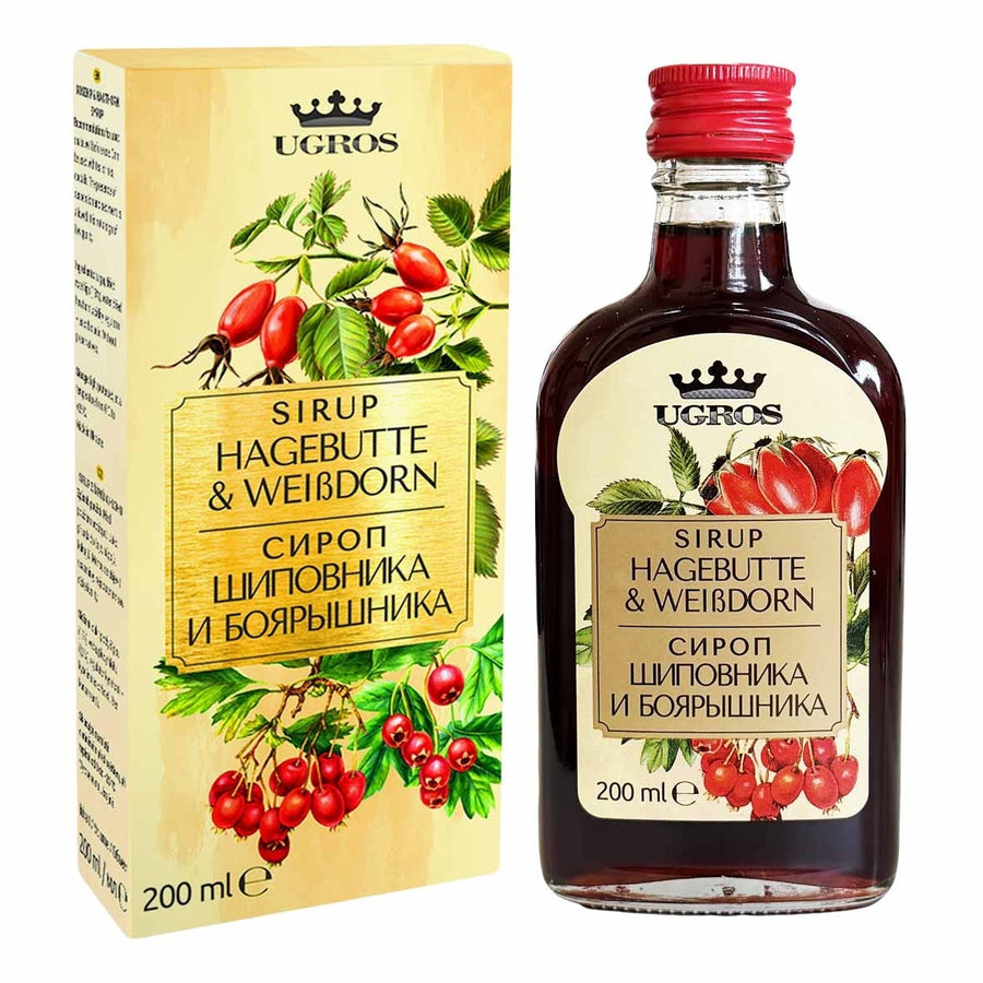 UGROS Hagebutten und Weißdornsirup Sirup Hagebutte Wildrosen und Weißdorn, 200ml