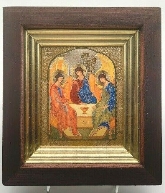 Ikone Kivot Holz Glas  heilige Dreifaltigkeit Troitza  nach Rublev 17x19cm