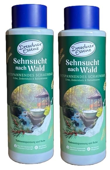 Dresdner Essenz Sehnsucht nach Wald Schaumbad – 2er Pack (2 × 500 ml) – Entspannendes Schaumbad mit Zirbe, Zedernholz & Balsamtanne