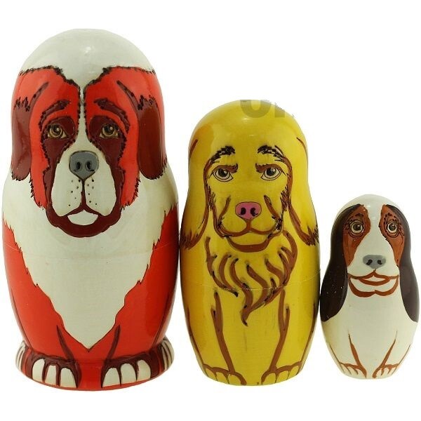 Matroschka 3tlg. Hund Familie teilgebrannt handgemalt Russland  neu, 10 cm