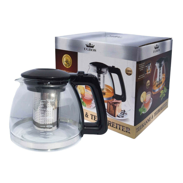 Glaskessel  hitzebeständig Glas Borosilikatglas Teekanne mit Filter Sieb, 1,0 l