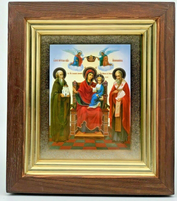 Ikone Gottesmutter Ekonomissa  in Holz Kiot Glas 25x22 cm
