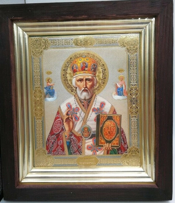 Ikone Heilige Nikolaus  икона в киоте Николай Чудотворец, 25 x 28 x 3cm