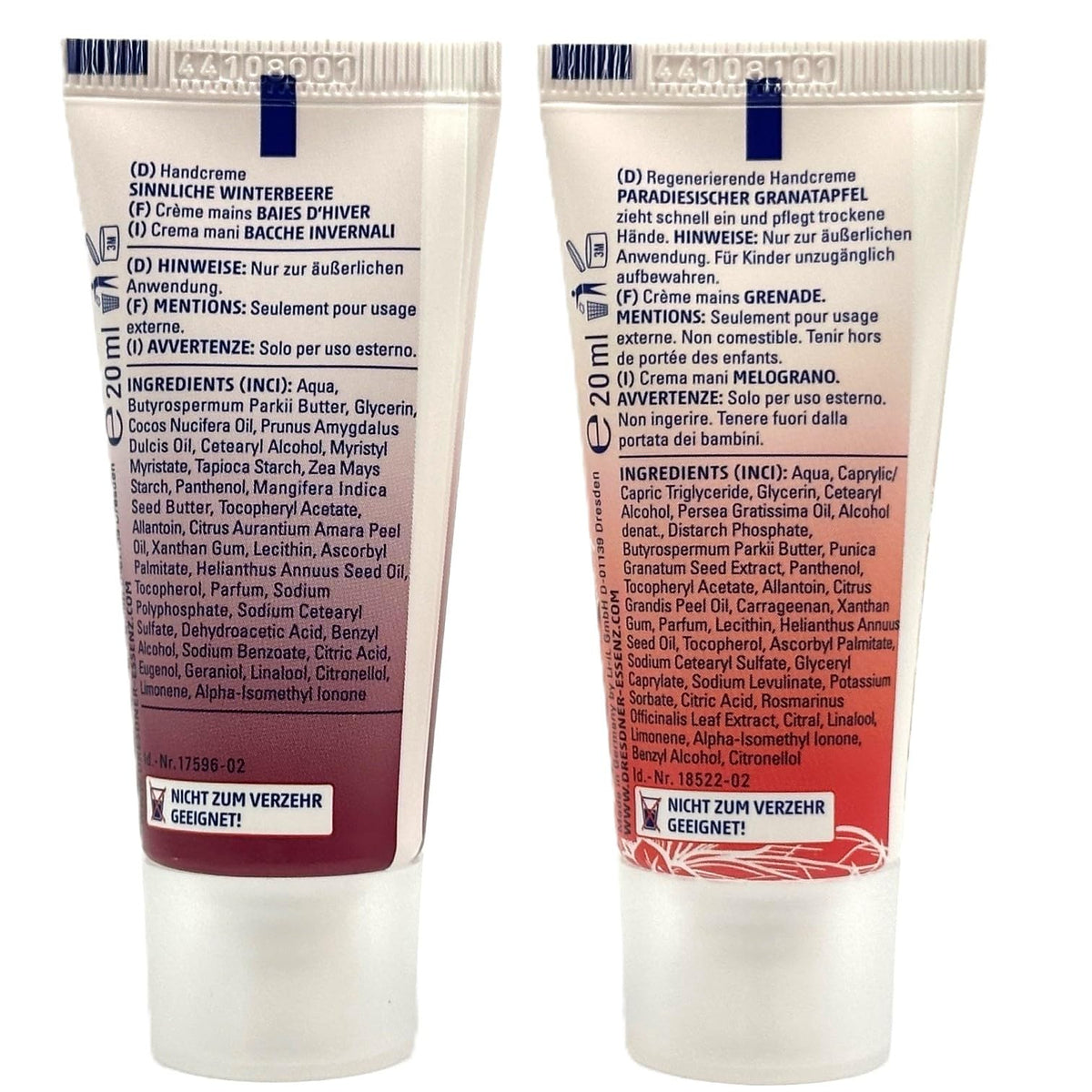2 x Baumanhänger "Very Berry" 2 x Geschenkset: 1 x 20ml Handcreme Sinnliche Winterbeere , 1 x 20ml Handcreme Paradiesischer Granatapfel