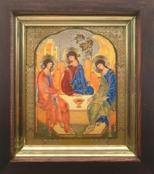 Ikone Kivot Holz Glas  heilige Dreifaltigkeit Troitza  nach Rublev 14x16cm