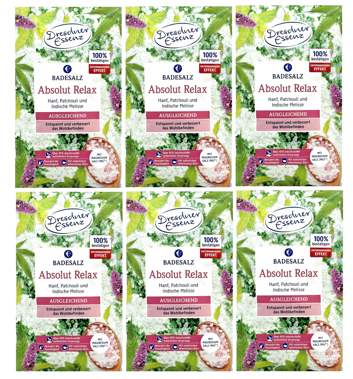 6-er Pack Dresdner Essenz Badesalz Absolut Relax 6x 60g