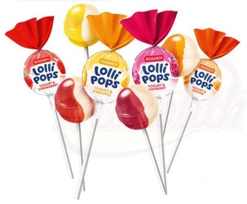 Ukraine ROSHEN LOLLIPOPS  Bonbons mit Joghurt Geschmack 500g / 24 St.