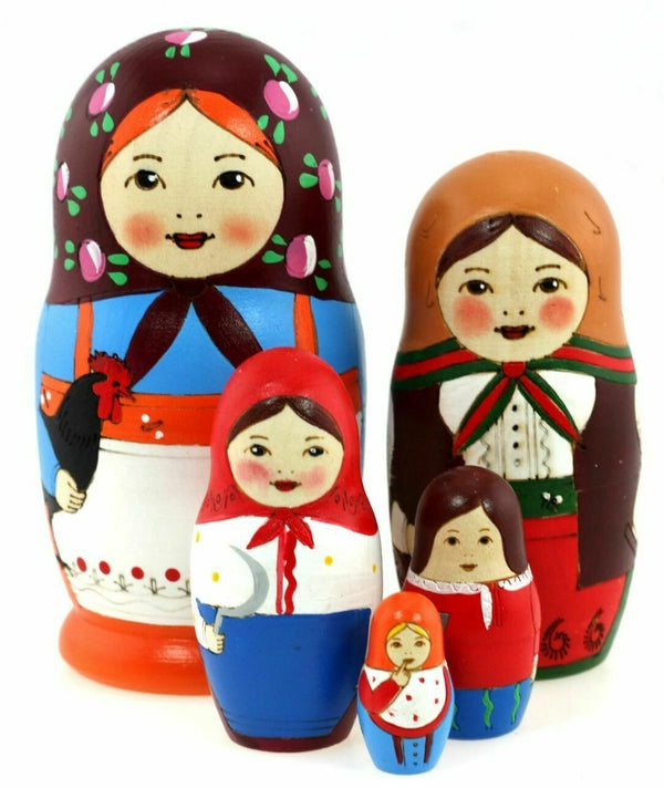 Matroschka 5tlg. traditionell Alter uralter Motiv Russland MS0503abw-01, 10,5cm