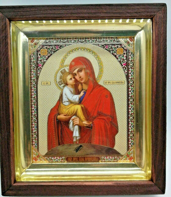 Ikone Gottesmutter Pochaewskaja Goldprägung  икона в киоте 15 x13x3cm