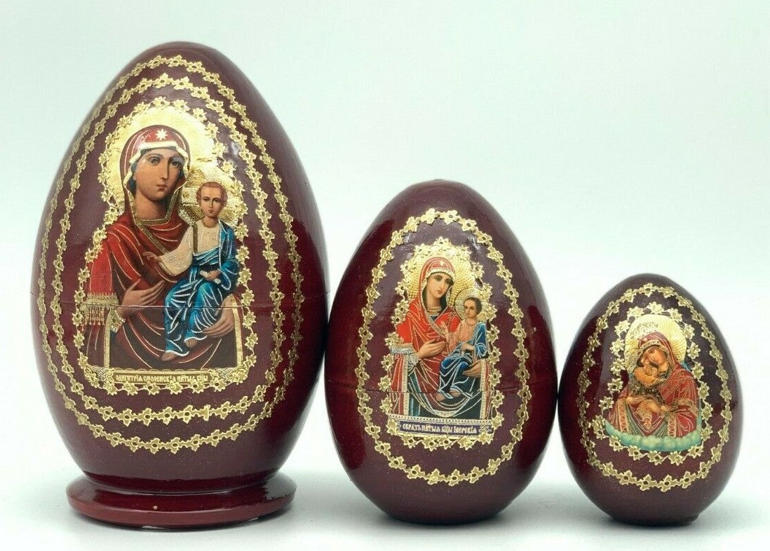 Matroschka 3tlg. 3 Eier mit 3 Ikonen Gottes Mutter von Smolensk und noch , 12cm
