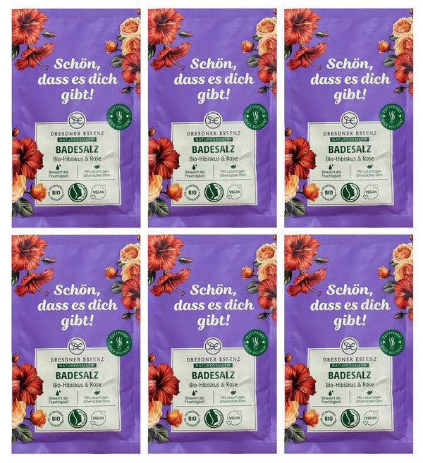 6er Pack Dresdner Essenz Badesalz Bio-Hibiskus & Rose 6 x 60g