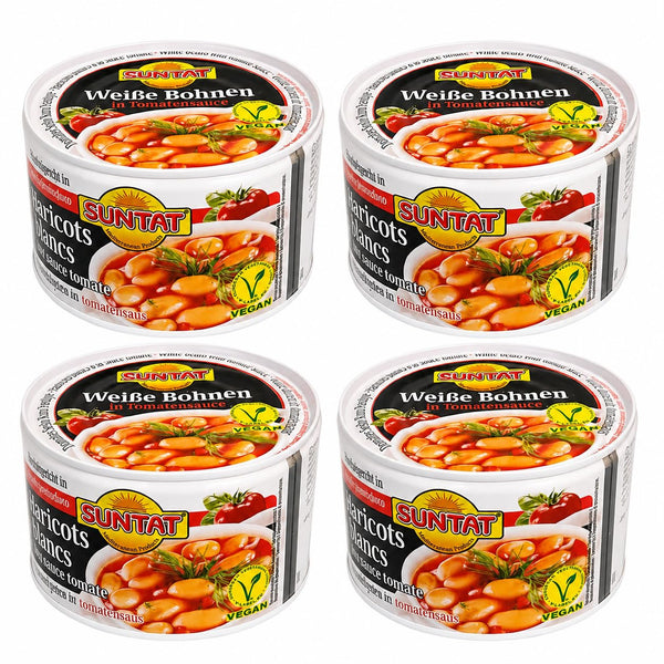 4er Pack SUNTAT Weiße Bohnen in Tomatensauce vegan, tafelfertig, 4 × 400 g