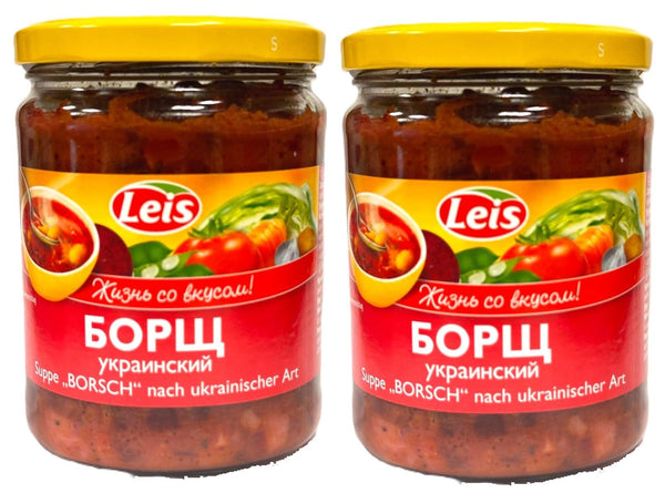 2er Pack Leis Ukrainischer Borschtsch mit Bohnen – Traditionelle Rote-Bete-Suppe – Fertiggericht, 2x 480 g