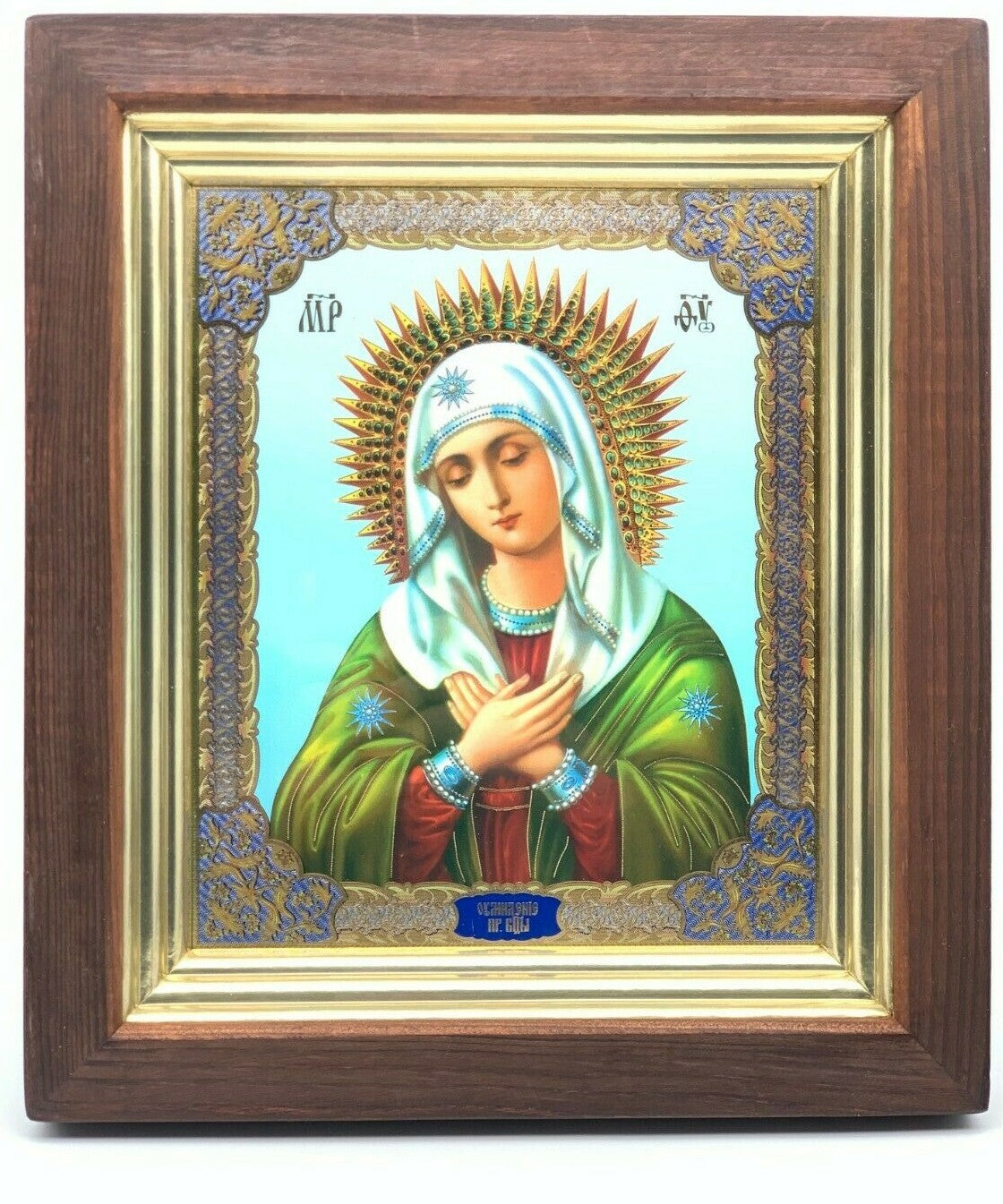 Ikone in Kivot Holz Glas Gottesmutter Umilenije Умиление 28 x24 cm