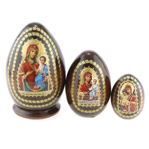 Matroschka 3tlg. 3 Eier mit 3 Ikonen Gottes Mutter Iwerskaja, 12,5cm