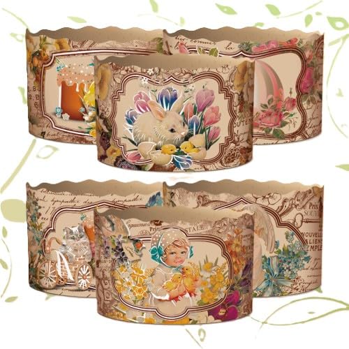 10er Set Osterbrot Back Papier Einwegbackform Osterkuchen Kulitsch Viktorianische Motiv D13cm / 550ml