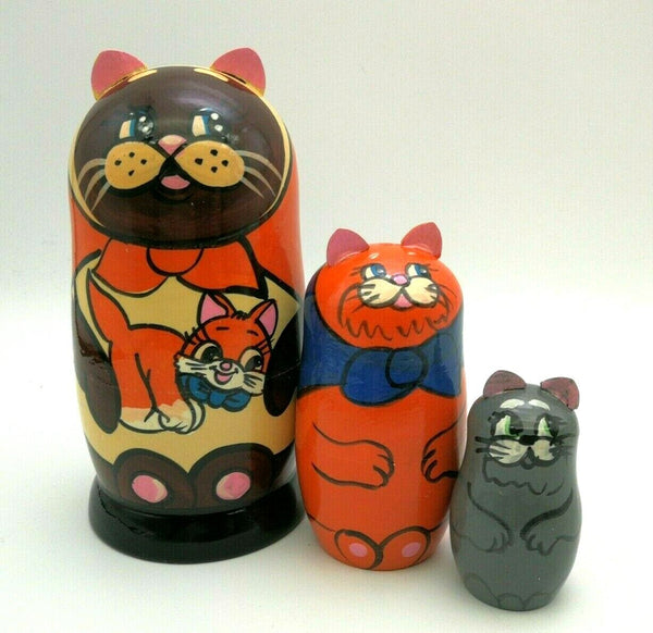Matroschka 3tlg. Oranger Kater Katze Familie handgemalt neu, 14 cm
