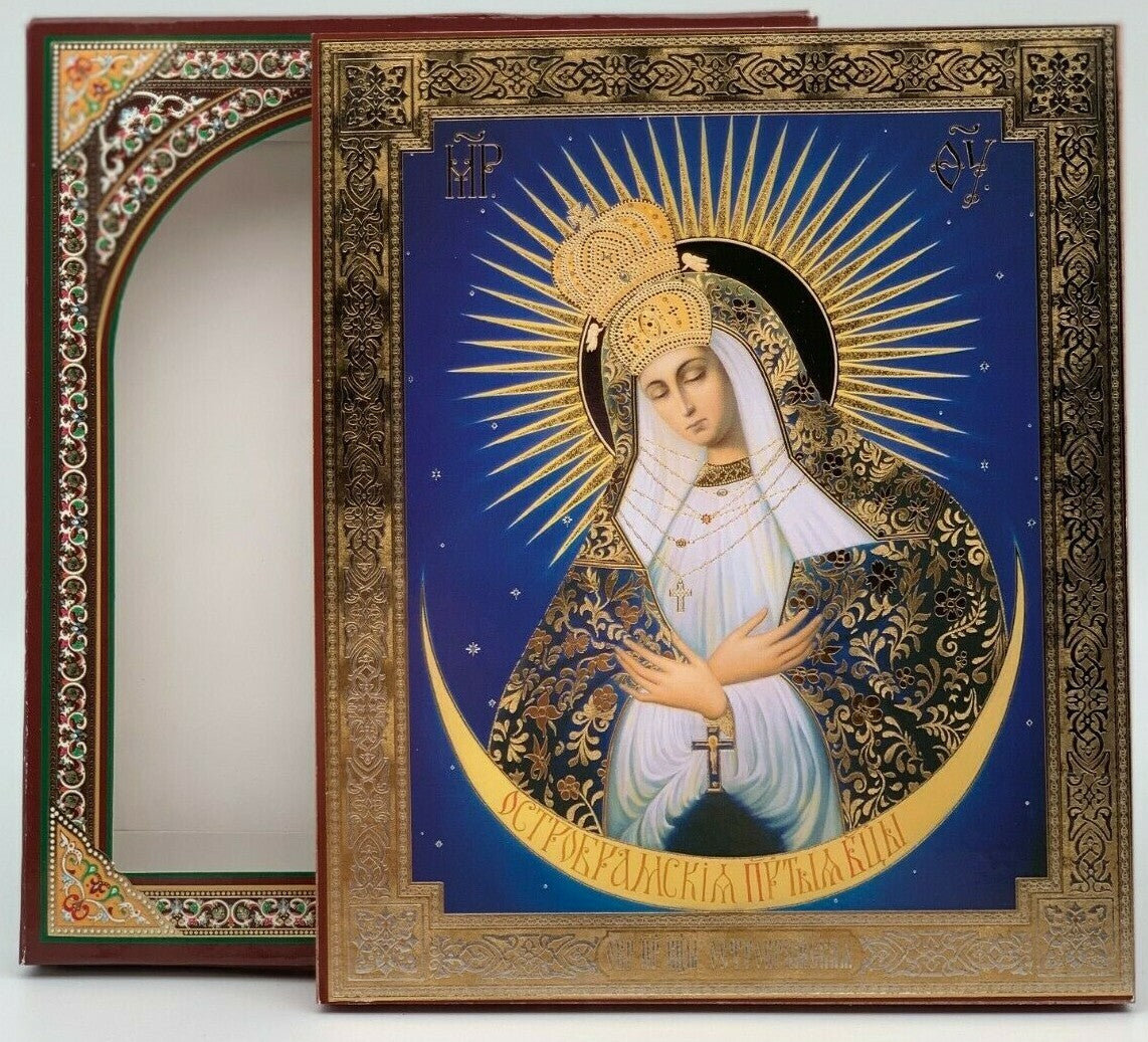 Ikone GM Ostrobramskaja Holz im Kartonbox mit Goldprägung, 15x 18cm
