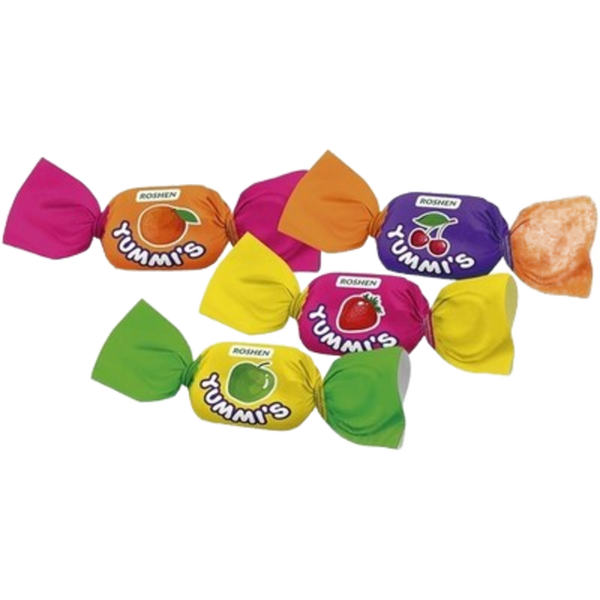 Ukraine Roshen Yummis  Weichkaramell Orange, Erdbeere, Apfel ,  1 kg / 130St