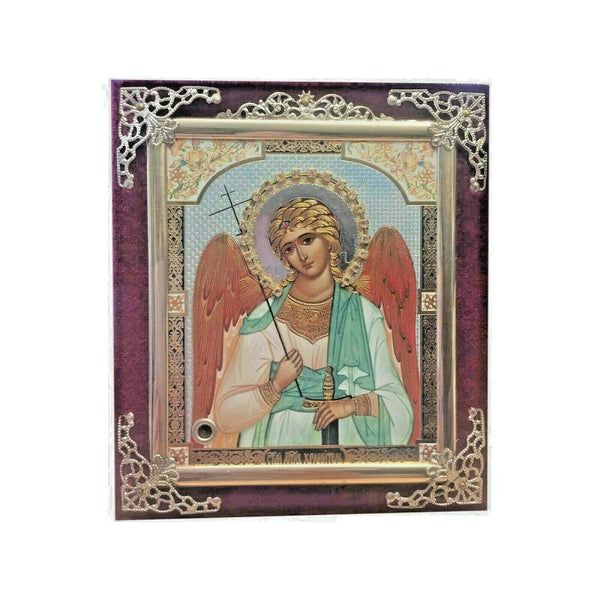 Ikone Engel Schutzengel mit Goldprägung Holz in Samt  18 x 22см