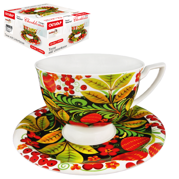 Teeset mit Motiv nach  Chochloma  1 Tasse 370 ml + 1 Untertasse