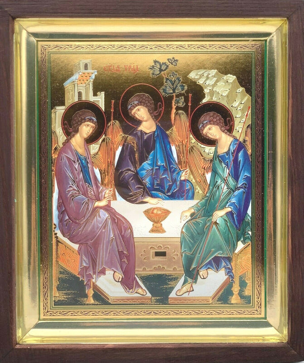 Ikone Kivot Holz Glas  heilige Dreifaltigkeit Troitza  nach Rublev 22x19cm