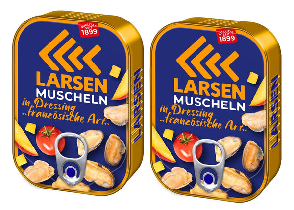 2x LARSEN Muscheln Dressing  Französischer 2 Dosen je 110g / Muscheleinwaage 70g