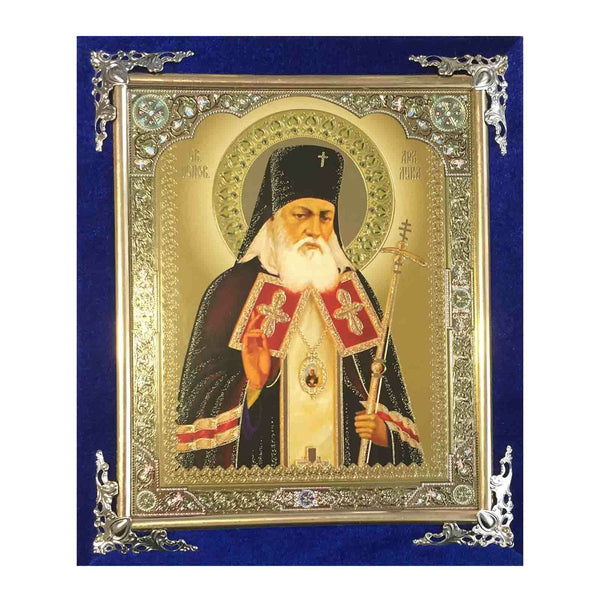 Ikone  Holz in Samt Heilige Luka  Святой Лука 18x22 cm