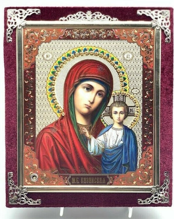 Ikone GM von Kasan Holz in Samt Богородица Казанская освящена, 22 x 18cm