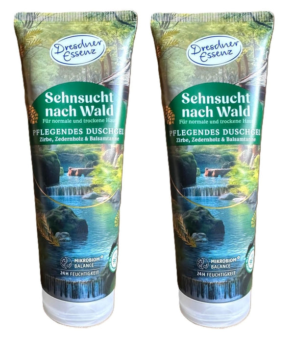 Dresdner Essenz Duschgel „Sehnsucht nach Wald“ – 2er Pack (2 × 250 ml) – Erfrischendes Wald-Duschgel mit Zirbe & Zedernholz – Vegan