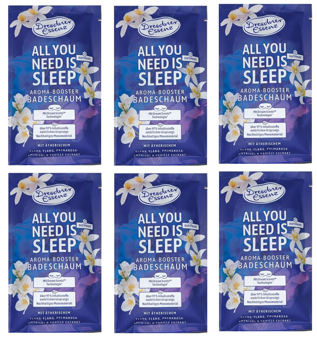 6x DRESDNER ESSENZ Aroma Booster Badeschaum All you need is sleep 6x80g