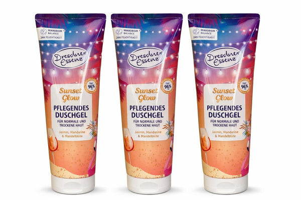 Dresdner Essenz Duschgel „Sunset Glow“ – 3er Pack (3× 250 ml) – Veganes Duschbad mit warmem Duft – Pflegendes Duschgel
