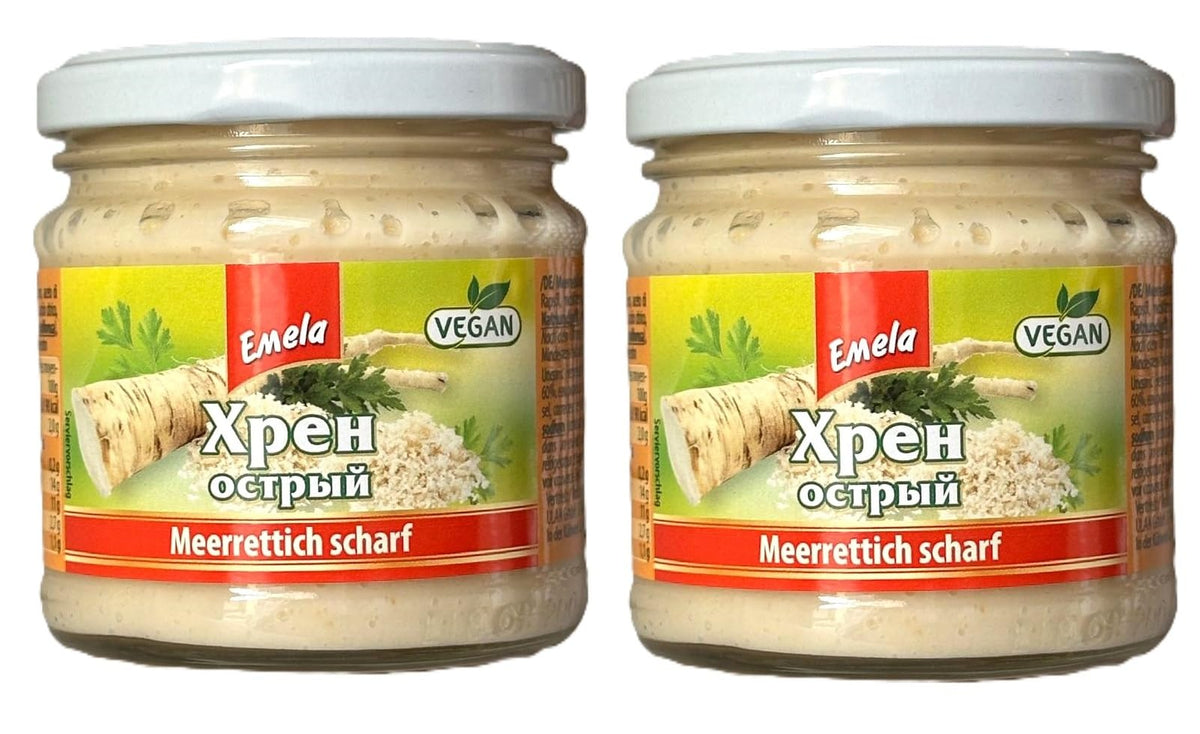 Emelja Meerrettich SCHARF – 2er Pack à 200g – fein gerieben, vegan, osteuropäische Spezialität
